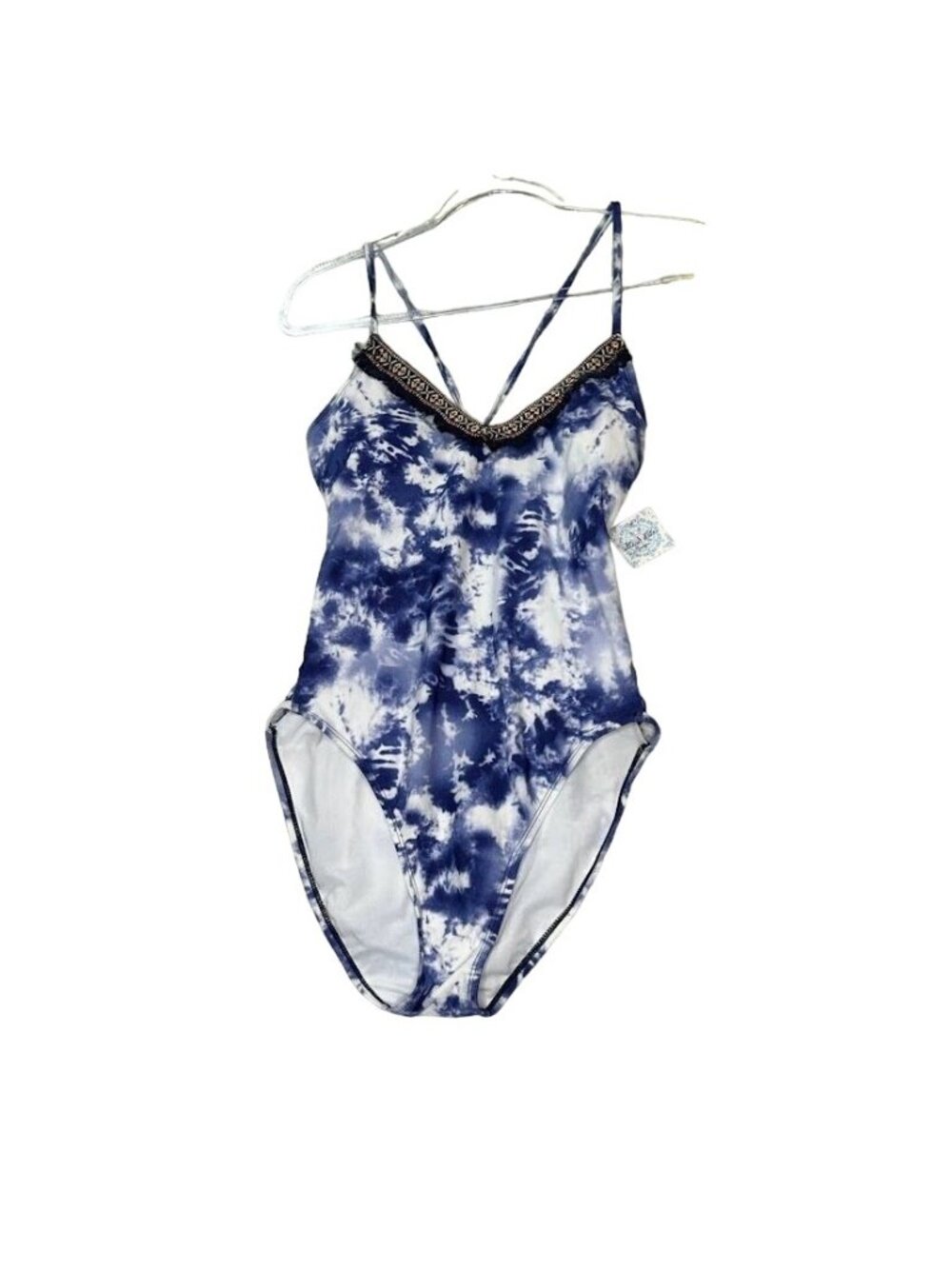 Altar'd State One Piece Swimsuit Womens Large Blue White Swimwear Bathing Suit